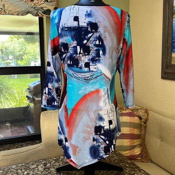 Sophia A Round Neckline Asymmetrical Hemline Tunic Top SzSm - Picture 8 of 11